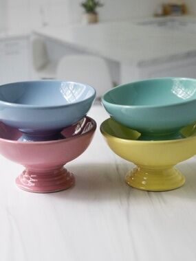 Set of 4 pastel sherbet sorbet ice cream footed dishes pink blue yellow pls read
